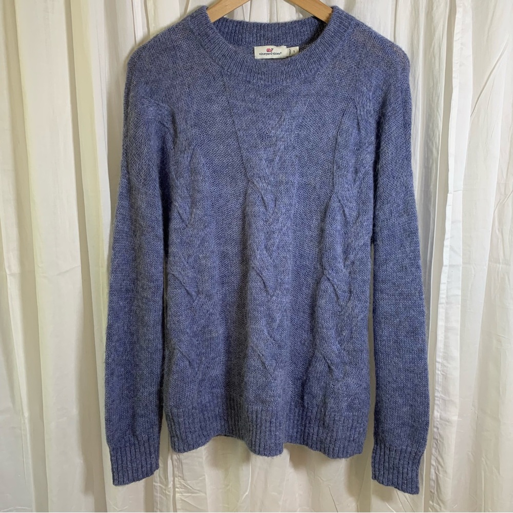 Vineyard Vines Alpaca Merino Wool Blend Lavender Blue Cable Knit Sweater Size S